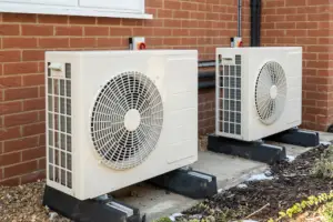 Heat pumps outside of a Prosper, TX home.